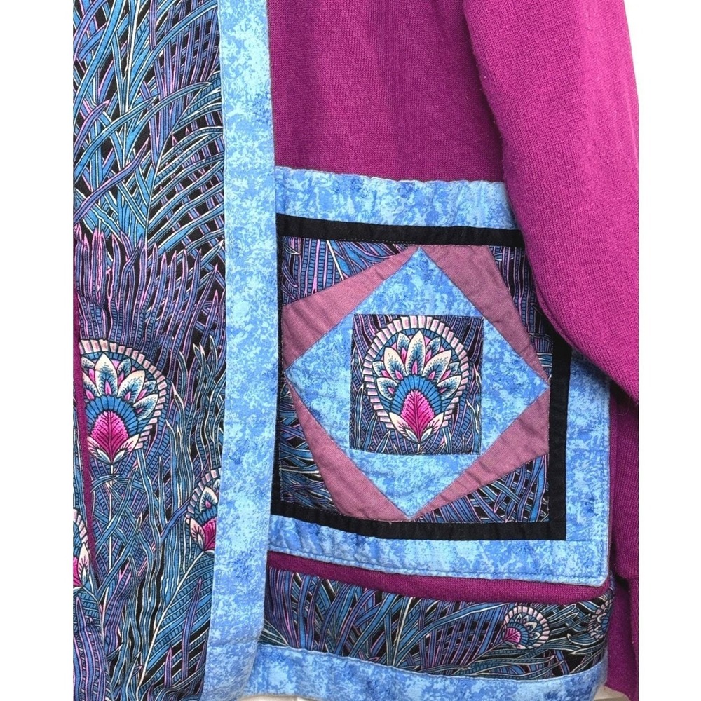 Vintage Quilted Patchwork JE Morgan Fleecewise Cardigan Jacket M Magenta Peacock - Picture 3 of 12